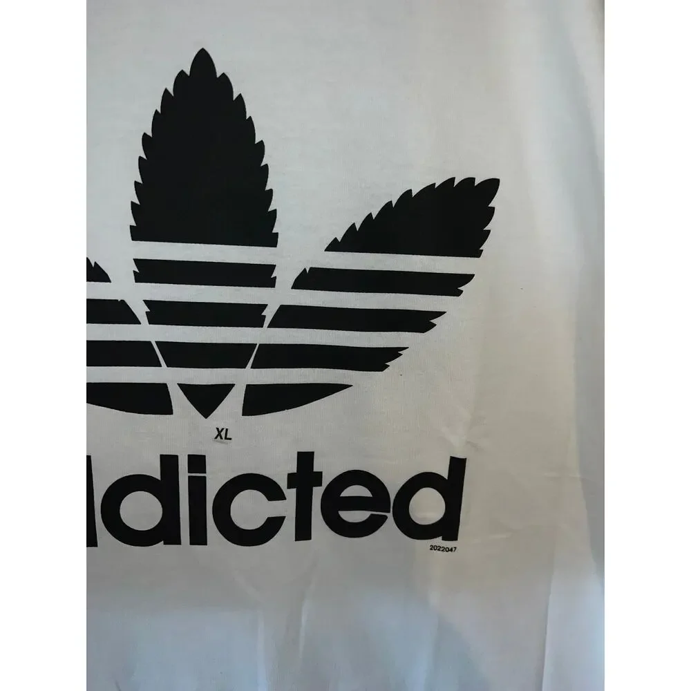 Y2K Addicted Adidas Weed Marijuana Smoke White Graphic Shirt 2000s M Medium - Picture 4 of 9